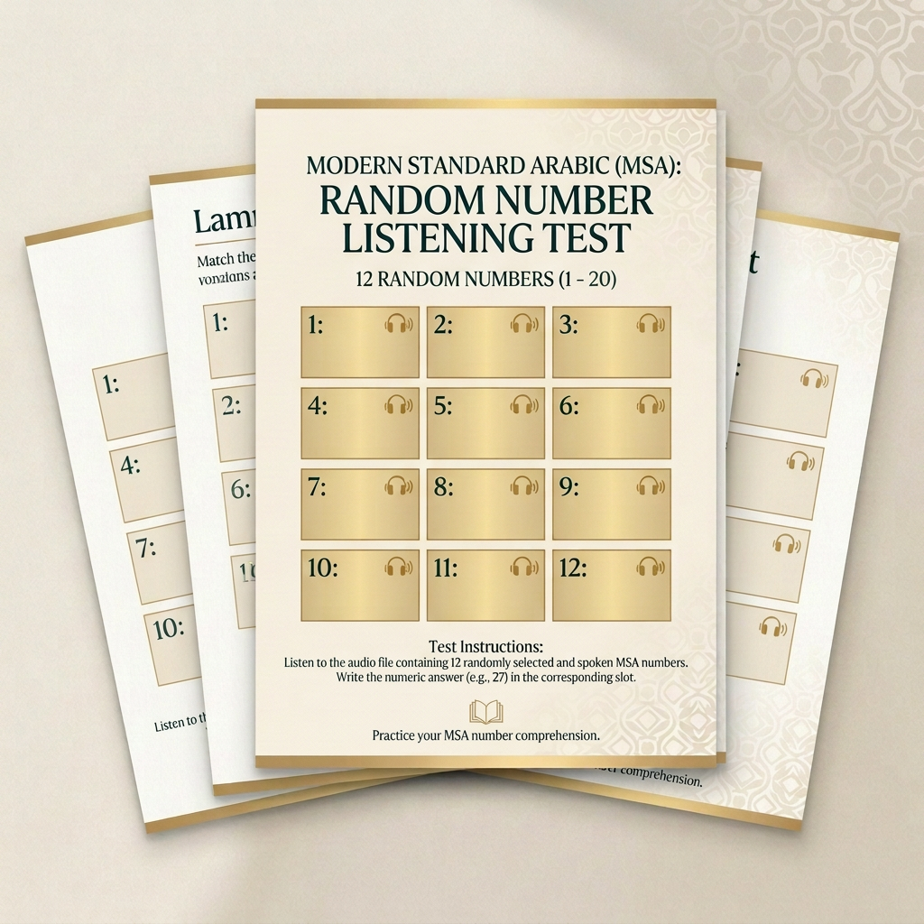 Modern Standard Arabic (MSA) Listening Practice: Random Numbers 1–20 Challenge (Audio & Answer Key)