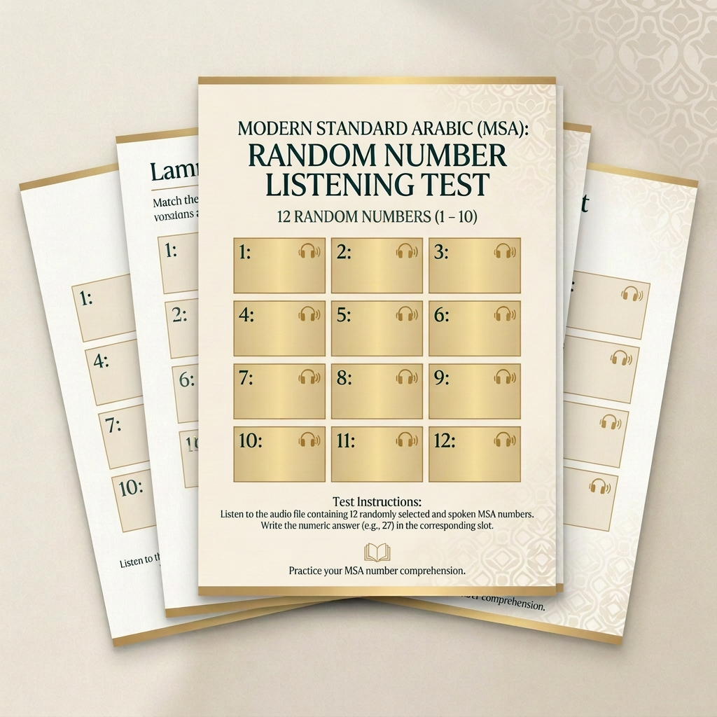 Modern Standard Arabic (MSA) Listening Practice: Random Numbers 1–10 Challenge (Audio & Answer Key)
